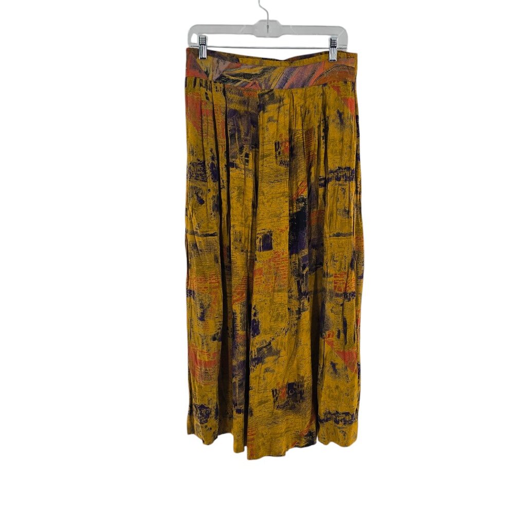 Marsha Brander Componix Size‎ 14 Floral Culottes Split Skirt Gaucho Pants Yellow